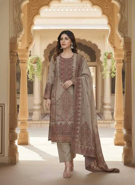 Nura Women’s Beige Embroidered Kurta Set with Dupatta Printed Kurta, Trouser/Pant & Dupatta Set