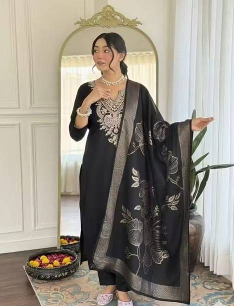 Women embroidered kurta set for women kurta pant Set Embroidered Kurta, Salwar & Dupatta Set
