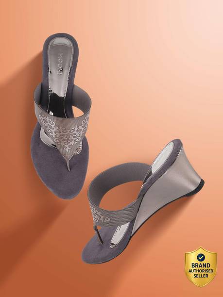 Women Grey&Silver-TonedPrinted Heels Sandal