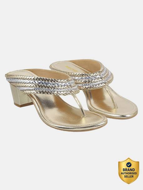 Women Gold-Toned&Silver-TonedEmbellishedBlock Heels Sandal