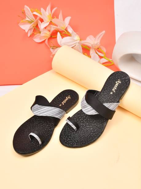 AJANTA Women Flats Sandal (Black , 5)