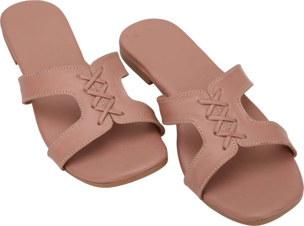 LEEFANT Fashion Sliders l Stylish Flat Sandals For Women's l Slippers, Party, Wedding, Women Pink Flats