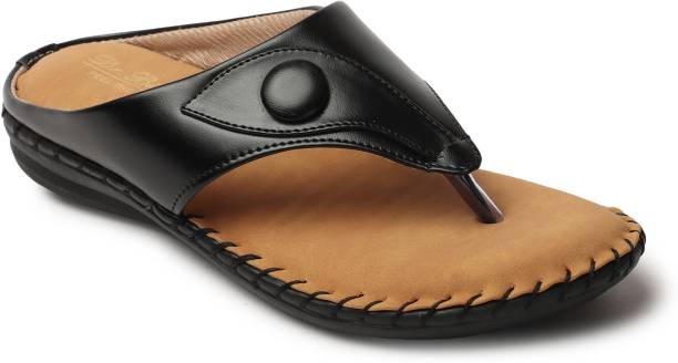 BIG BIRD FOOTWEAR Flat Casual V-strap Doctor Sandals for Women & Girls (Black) Women Black Casual