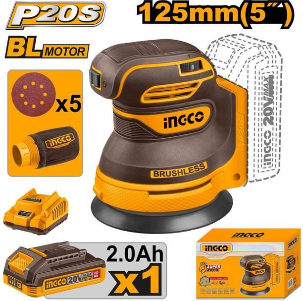 INGCO CROSLI20021 Cordless random orbit sander 5 inch Random Orbital Sander