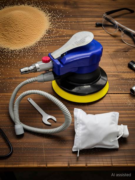Digital Craft Pneumatic 125mm Random Orbital Sander with Dust Collection Bag & Hose for Wood, Metal & Fiberglass Applications 5 inch Random Orbital Sander
