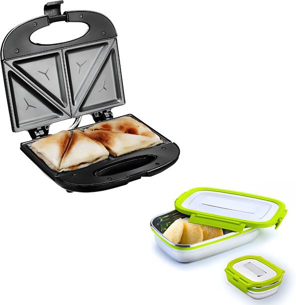 Elevea Combo C326 Electric Sandwich Maker and Solo Junior Lunch Box - 15 Years Warranty Toast Sandwich Maker