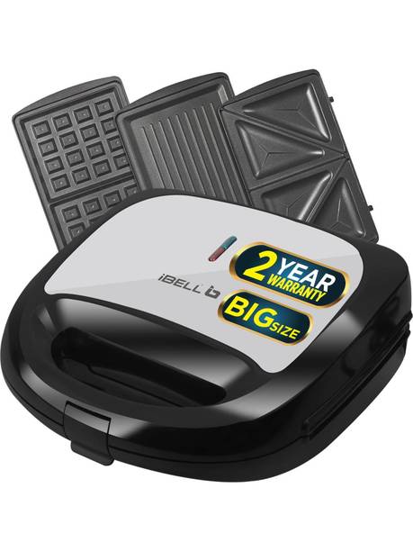 iBELL SM1301 Sandwich Maker 3 in 1, Detachable Plates for Toast, Waffle, Grill, 750W Toast, Grill, Waffle