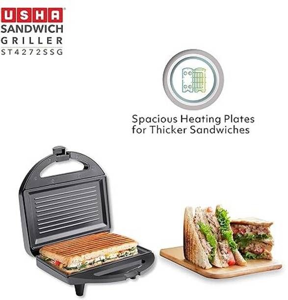 USHA by Usha 750 W : Non-Stick Food Grade Material Sandwich Griller (Stainless Steel) Open Grill Sandwich Maker