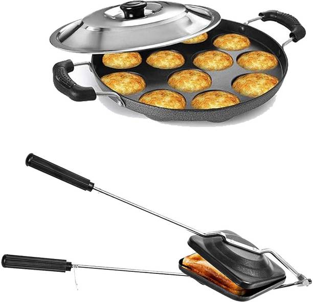 HM EVOTEK Sandwich Gas Toaster Regular & 12 Cavity Appam Patra with Stainless Steel Lid K5 Toast