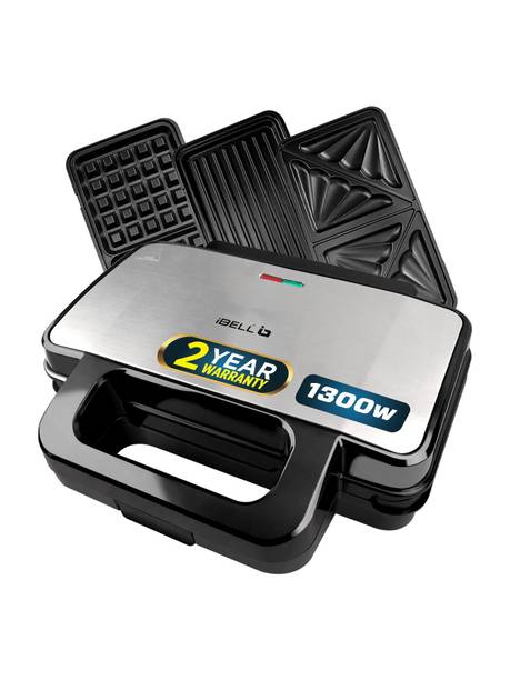 iBELL SM3010M 3-in-1 Sandwich Maker, 1300W, Auto-Temp Control, Detachable Plates for Toast, Grill, Waffle