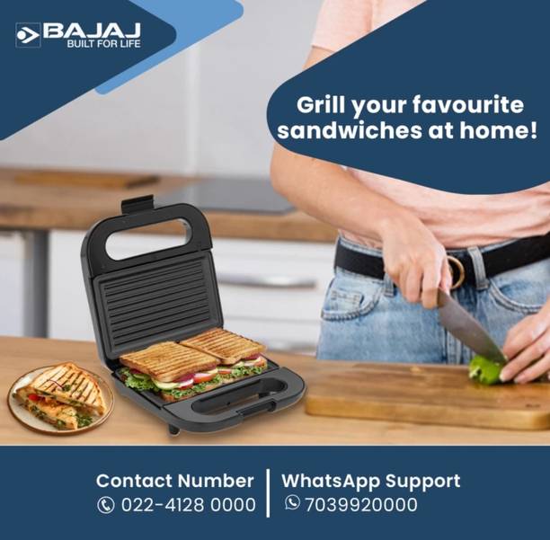 BAJAJ by Bajaj SWX6 800-Watt 2-Slice Grill Sandwich Maker Non-Stick Coated Plates Easy-to-Clean Grill  (Black)