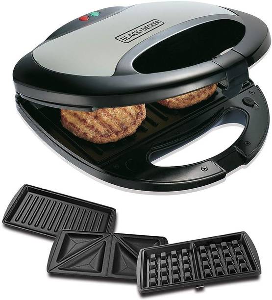 Black & Decker TS2090 3-in-1 Multiplate Sandwich, Grill and Waffle Maker Waffle, Grill, Toast (Black)