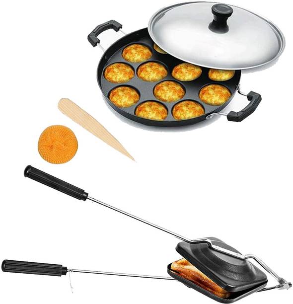 HM EVOTEK Non-Stick Appam Patra with Stainless Steel Lid, Sandwich Toaster with Spatter K4 0 W Pop Up Toaster