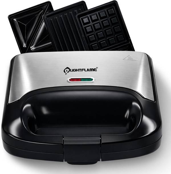 LIGHTFLAME CrunchPro-X, 3-in-1 Sandwich Maker Multi Plates- Grill, Toast, Waffle