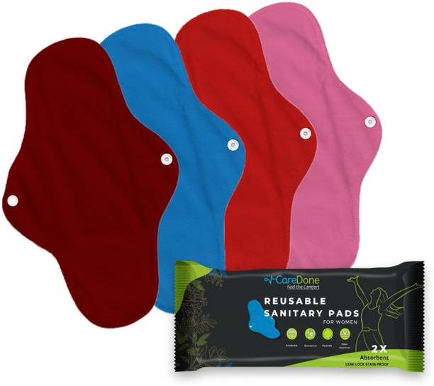 केयरडन Pack of 4,Washable Overnight Cotton Cloth Panty Liners Period Pads for women.
