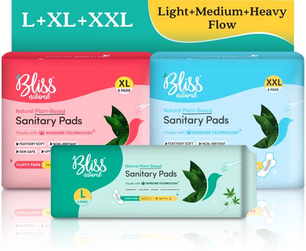 BlissNatural All Day & Night Comfort | 6L+6XL+6XXL | Light to Heavy Flow | Rash Free Sanitary Pad