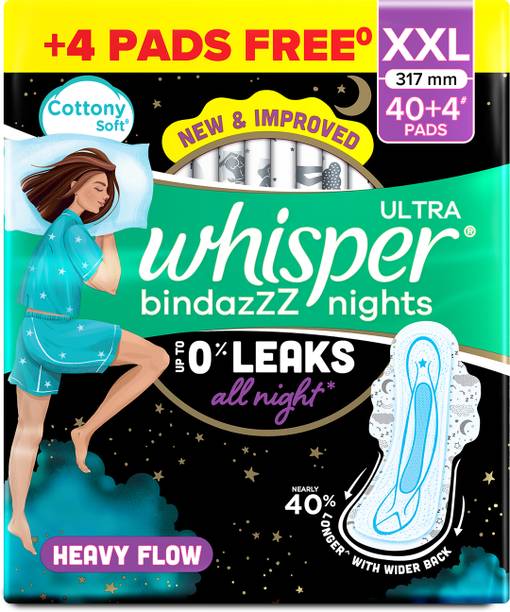 Whisper Bindazzz Nights, Upto 0% Leaks All Night Long Sanitary Pad
