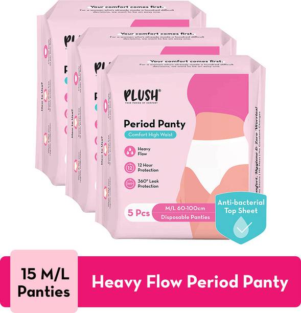 PLUSH Comfort High Waist Disposable Period Panty, Rash Free M/L Size Sanitary Pad