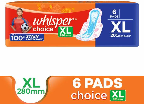 व्हिस्पर CHOICE XL, UPTO 100% STAIN PROTECTION ALL DAY सैनिटरी पैड