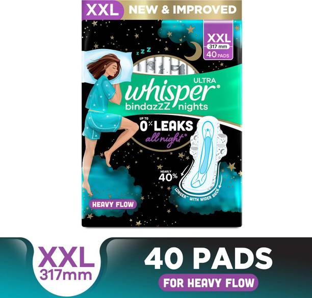 Whisper Bindazzz Nights XL+, Upto 0% Leaks All Night Long Sanitary Pad
