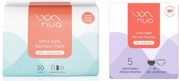 Nua Ultra Safe|30 Count| XL and Overnight Period Panties (M-L),5 Count Sanitary Pad