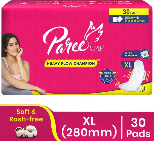 परी सुपर हैवी फ्लो XL पैड्स, पूरे दिन लीकेज प्रोटेक्शन, डिस्पोज़ेबल पाउच के साथ सैनिटरी पैड