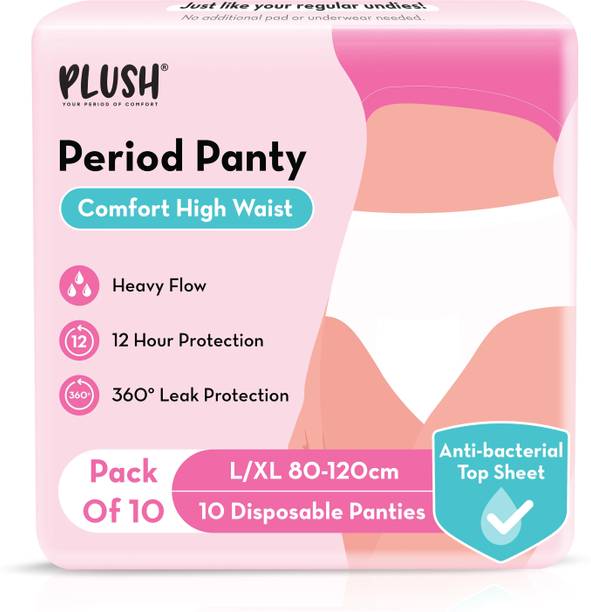 PLUSH Comfort High Waist Disposable Period Panty L/XL(90 -120 cm)- Pack of 10 Sanitary Pad