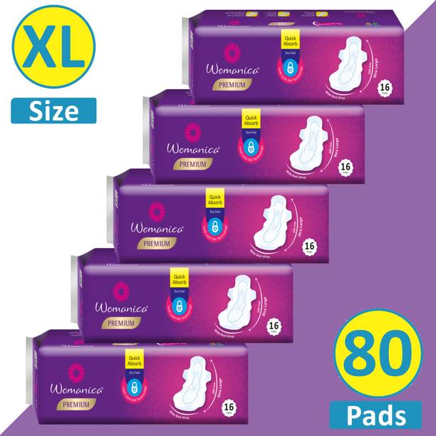 Womanica Sanitary Pads for Women & Girls Straight pads(XL-Size, 290MM,16 Pads Each)- Sanitary Pad