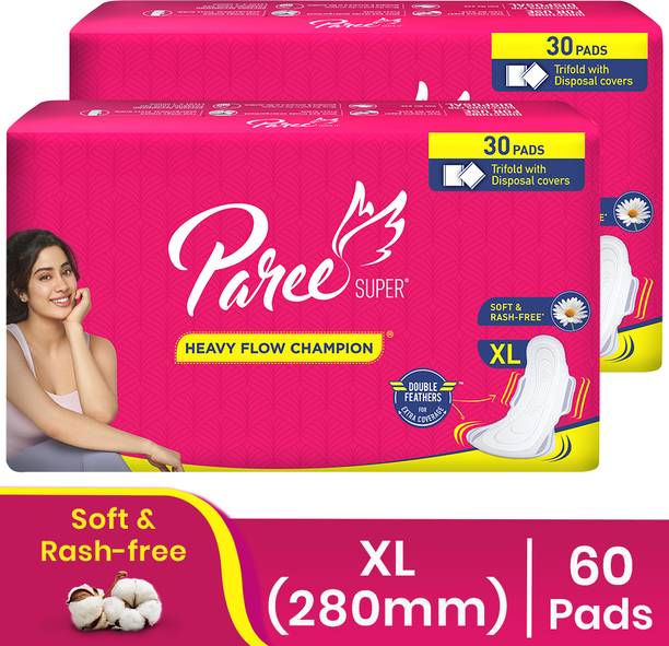 परी सुपर हैवी फ्लो XL पैड्स, पूरे दिन लीकेज प्रोटेक्शन, डिस्पोज़ेबल पाउच के साथ सैनिटरी पैड