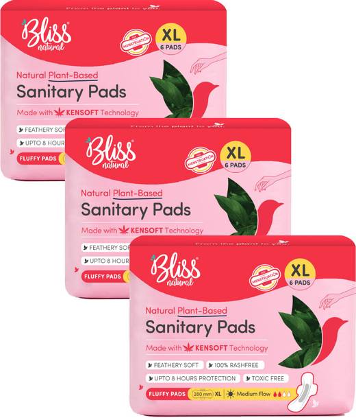 BlissNatural Rash-Free Sanitary Pads For Women | Combo Pack | Size - XL | Pack Of 18 Sanitary Pad