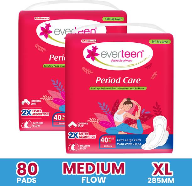 everteen Period Care XL Soft Sanitary Pads with Neem & Safflower For Medium Flow - 2 Pack Sanitary Pad