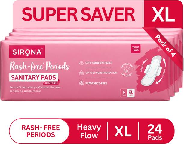SIRONA Rash-Free Cottony Soft | For Heavy Flow & Leak Protection | Super Saver Pack-XL Sanitary Pad