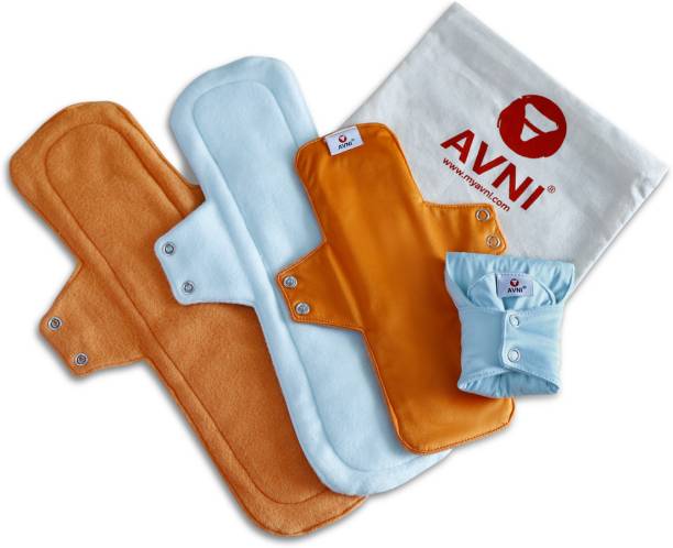 Avni Fluff Washable Cloth Pads, 4s (2 XL + 2 XXL)| Antimicrobial | With Storage Pouch Sanitary Pad