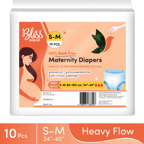 BlissNatural Maternity Diapers Pull-Up Pants | (S-M) Size 24-40 Inch | 360 Degree Protection Sanitary Pad