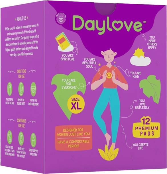 Daylove Sanitary Pads XL - 12 Premium Pads, Extra Absorbent & Skin Friendly Sanitary Pad