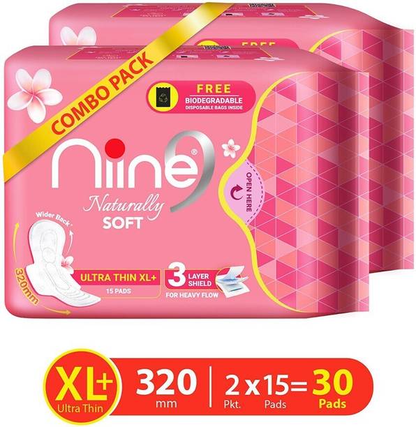 नीन Naturally Soft Ultra Thin XL+ Sanitary Napkins (Disposal Bags Inside)