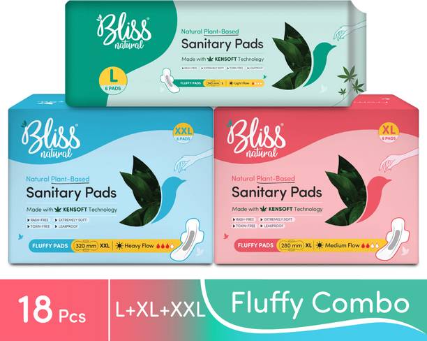 BlissNatural Ultra Soft Combo 18 Pads (6L+6XL+6XXL) Light To Heavy Flow Sanitary Pad