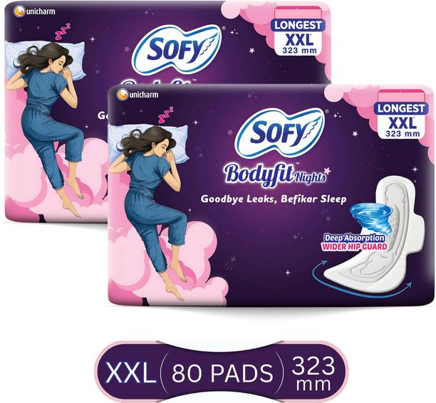 SOFY Bodyfit - Overnight Protection with Deep Absorption & Comfy Dry Cover | XXL Sanitary Pad