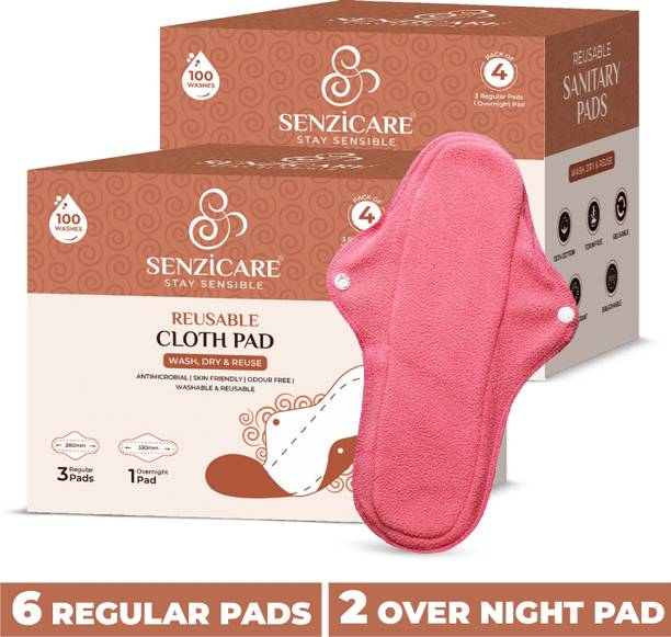 Senzicare Reusable Sanitary Cloth Pads for Women (6 Regular Pads+2 Overnight Pad)Washable Sanitary Pad