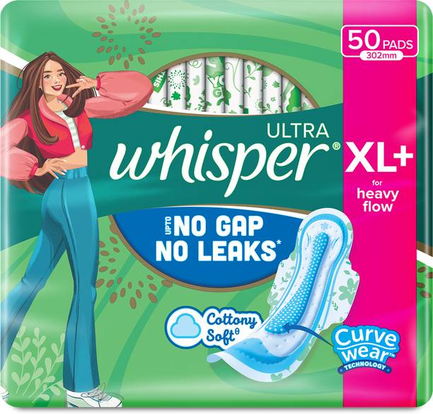 Whisper Ultra Upto No Gap No Leaks* Sanitary Pads, 50 XL+ Pads Sanitary Pad