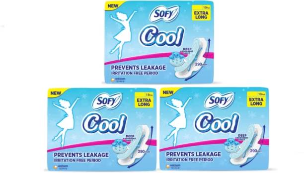 SOFY Cool Extra Long 290 mm Slim 15+15+15 Pads(Pack Of 3) Sanitary Pad