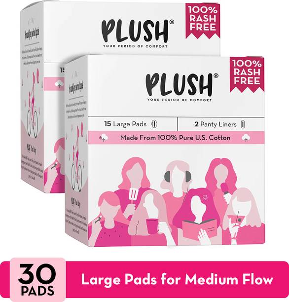 प्लश 100% Pure U.S. Cotton Sanitary Pads| All Large pads | Pack of 2