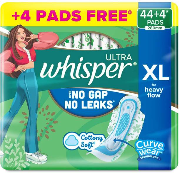 Whisper Ultra Upto No Gap No Leaks* Sanitary Pads, 48 XL Pads Sanitary Pad