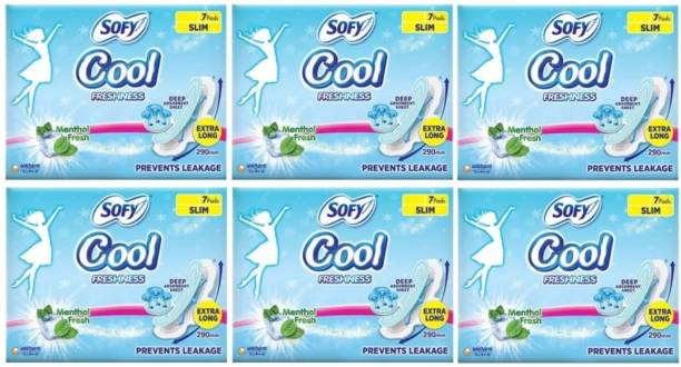 SOFY Cool Extra Long 290 mm Slim 7+7+7+7+7+7 Pads(Pack Of 6) Sanitary Pad