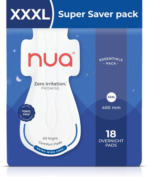 Nua All Night Comfort 400mm XXXL | Upto 12 Hours of Absorption (Pack of 18) Sanitary Pad