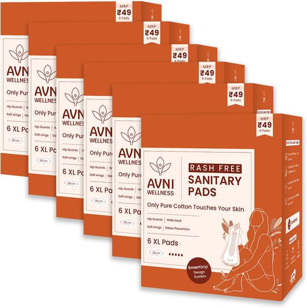 Avni Naturale Cotton Ultrathin(6 counts per packet)XL-280MM wide wings,36 Sanitary Pad
