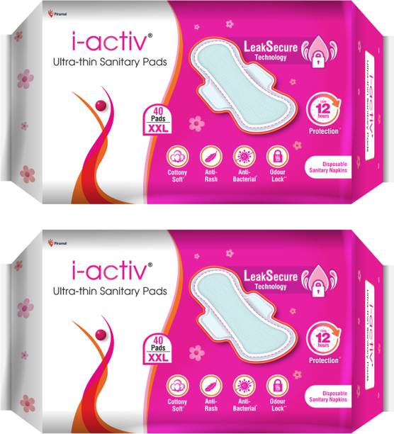 i-activ Anti-Rash Sanitary Napkins Upto 12hrs Heavy Flow Leak protection, XXL Ultra Thin Sanitary Pad