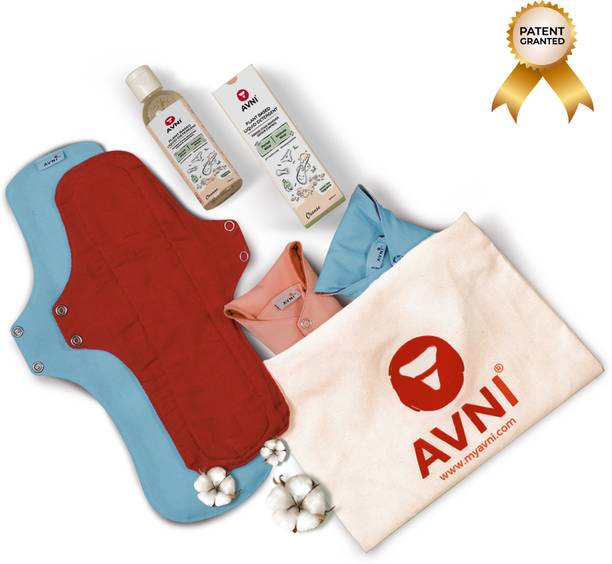 Avni Lush Cotton Washable Cloth Pads, (3XL+1XXL x 4) + Period Wear Wash-100ml_Combo Sanitary Pad