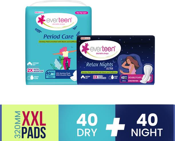 everteen XXL 40 Relax Nights and 40 Dry Sanitary Pads with Menstrual Cramp Roll-On Sanitary Pad