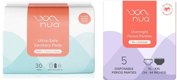 Nua Ultra Safe| 30 Count and Overnight Period Panties (XL - XXL),5 Count Sanitary Pad